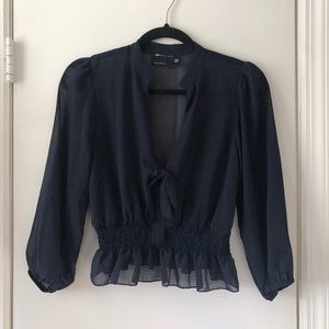 ASOS sheer long-sleeve top with shirted waist in indigo
